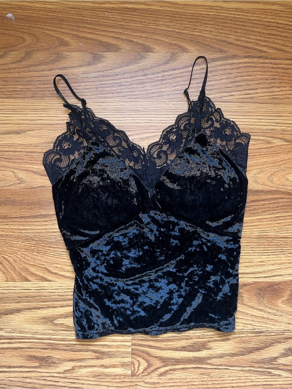 Black Velvet Lace Trim Camisole Top - Women's